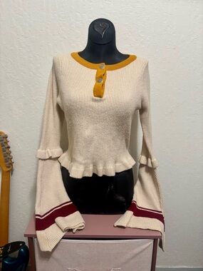 For Love & Lemons Bell Sleeve Cream Yellow Sweater Size S